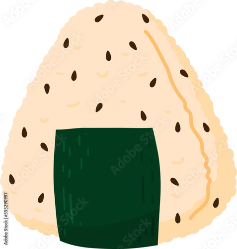 Onigiri. Japanese fast food made of rice with stuffing, molded in the form of a triangle in nori seaweed
