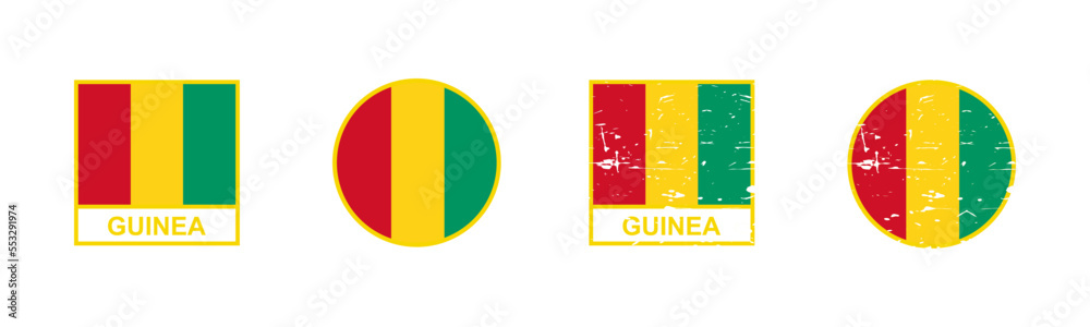 Fototapeta premium Set of flag of Guinea in square and round shape isolated on white background. vector illustration