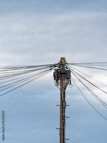 Telegraph pole with wires and copy space