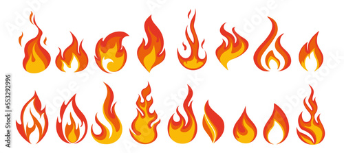 Vector fire icons set on white background