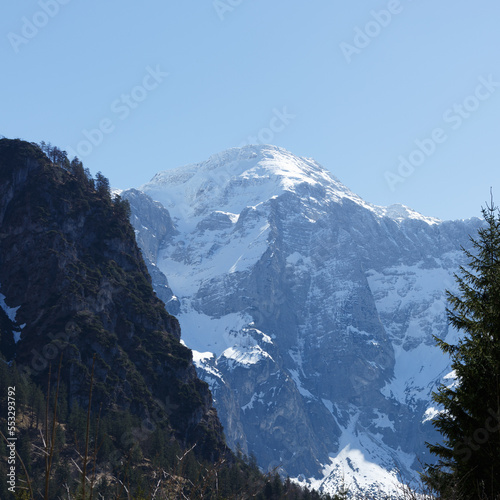 Snowy Mountain Range and Blue Sky in Austria Panorama