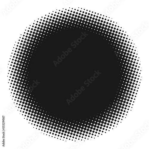Black circle with halftone effect. Vector illustration