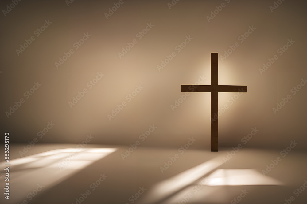 Realistic illustration of the Christian cross indoors, generative ai Realistic illustration of the Christian cross indoors, generative ai