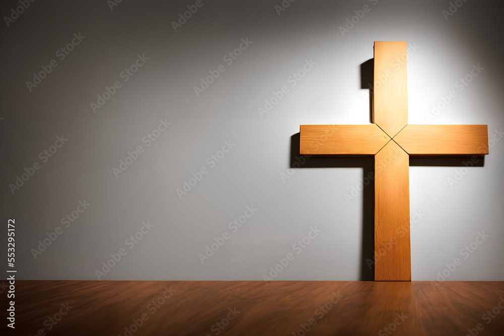 Naklejka premium Realistic illustration of the Christian cross indoors, generative ai