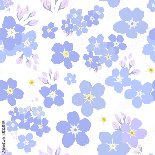 Flower seamless pattern. Hand drawn small blue flowers. Simple background. Soft colors plants for textile  covers  fabric  packaging.