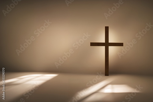Fototapeta Realistic illustration of the Christian cross indoors, generative ai