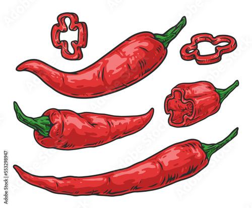 Chili pepper stickers colorful set