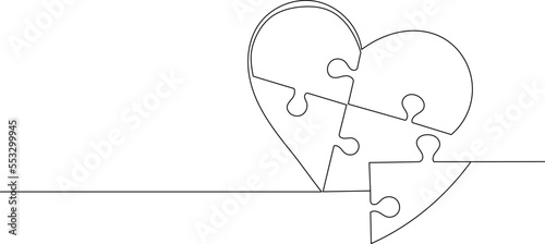 heart with jigsaw puzzles sketch, continuous line drawing, vector