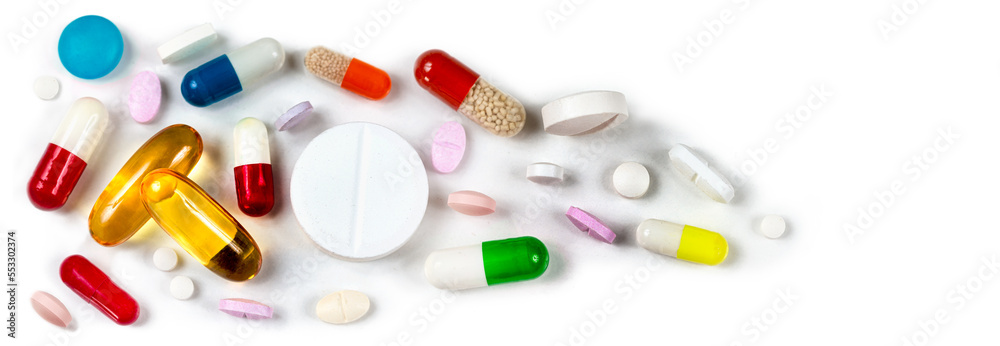 Medicinal Products-Horizontal plane of capsules and tablets in macro seen from above Medicinal Products-Horizontal plane of capsules and tablets in macro seen from above