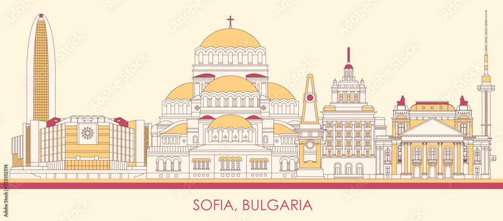 Cartoon Skyline panorama of city of Sofia, Bulgaria - vector illustration