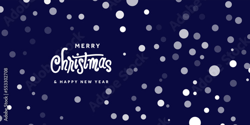 Christmas and New Year Lettering Typographical on blue Xmas background with winter landscape with snowflakes. Merry Christmas card and invitations. Vector Illustration with Snowfall. (ID: 553302708)