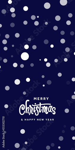 Christmas and New Year Lettering Typographical on blue Xmas background with winter landscape with snowflakes. Merry Christmas card and invitations. Vector Illustration with Snowfall. (ID: 553302710)