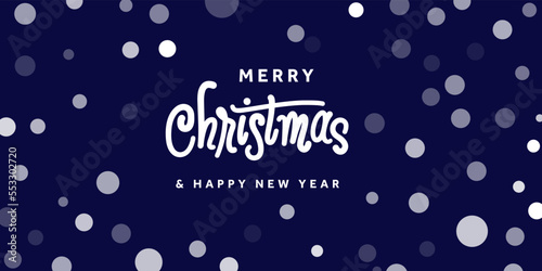 Christmas and New Year Lettering Typographical on blue Xmas background with winter landscape with snowflakes. Merry Christmas card and invitations. Vector Illustration with Snowfall. (ID: 553302720)