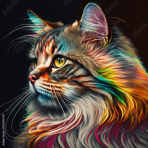 portrait of a beautiful brightly coloured cat. Generative ai © ink drop