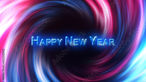 3D Digital Galaxy background, red and blue waves. Happy new year tittle. Abstract Wave Background. Red Blue Tunnel. Space Motion, Swirl. 3D Digital Galaxy. 3D Digital Galaxy. Happy New Year3D Digital 