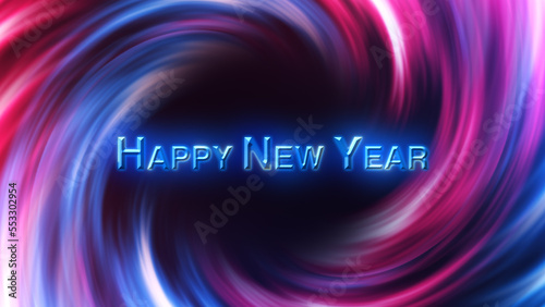 3D Digital Galaxy background, red and blue waves. Happy new year tittle. Abstract Wave Background. Red Blue Tunnel. Space Motion, Swirl. 3D Digital Galaxy. 3D Digital Galaxy. Happy New Year3D Digital 