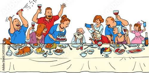 man dad grandpa Birthday party, the whole family at the festive table