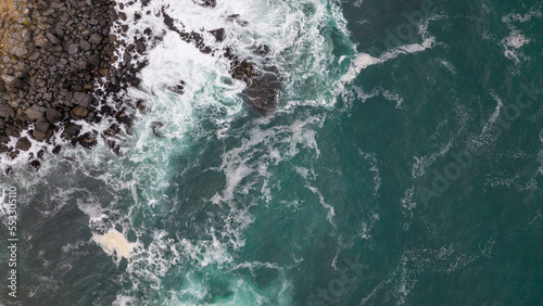 Aerial shot of the pacific ocean at Pichilemu, Chile