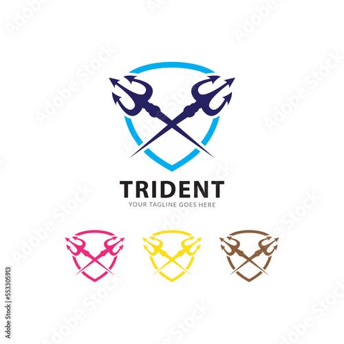 Trident Neptune God Poseidon Triton King Shiva Spear Label logo design