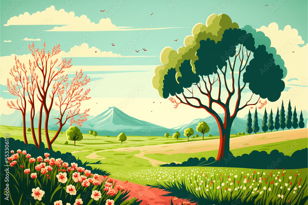 vector art illustration of meadows