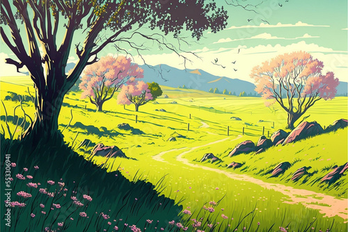 vector art illustration of meadows