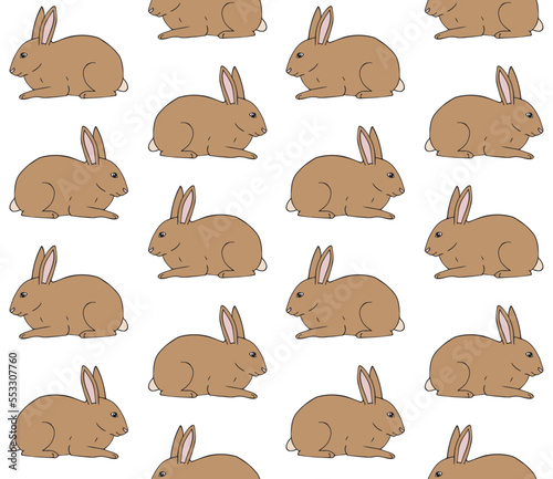 Vector seamless pattern of hand drawn doodle sketch colored bunny rabbit isolated on white background
