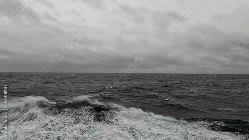 Rough Sea.  A slow motion view from a ship as it sails through a rough sea.