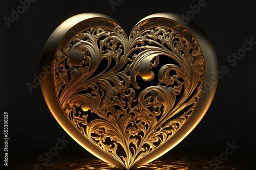 beautiful illustrated heart symbol with detailed and decorative ornaments on dark background for valentine's card or mother's day