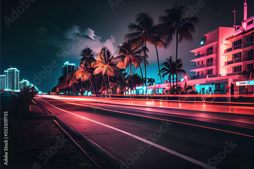city street at night with colorful long exposure lights
