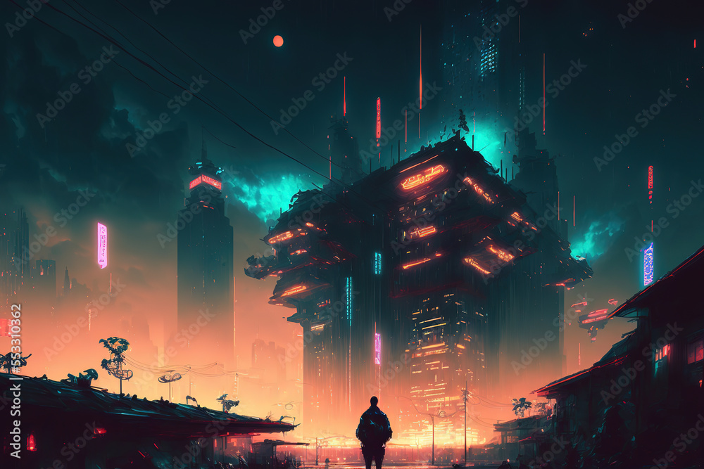 Concept Art Illustration Of Cityscape Of Asian Cyberpunk City At Night concept-art-illustration-of-cityscape-of-asian-cyberpunk-city-at-night