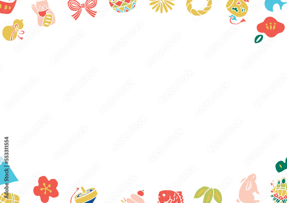 かわいい手描きの縁起小物和柄背景01 かわいい手描きの縁起小物和柄背景01