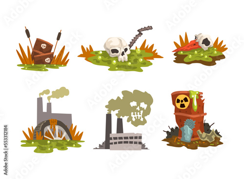 Environmental Pollution with Hazardous Radioactive Industrial Waste Vector Set