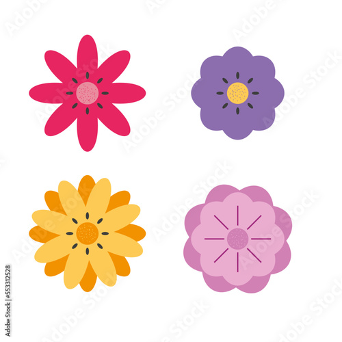 conjunto de lindas flores de estilo plano sobre un fondo blanco