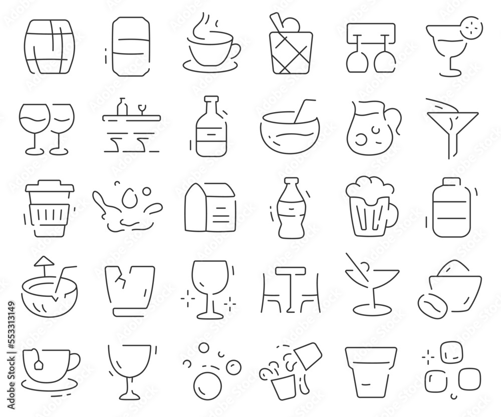 Drinks line icons collection. Thin outline icons pack. Vector illustration eps10 Drinks line icons collection. Thin outline icons pack. Vector illustration eps10