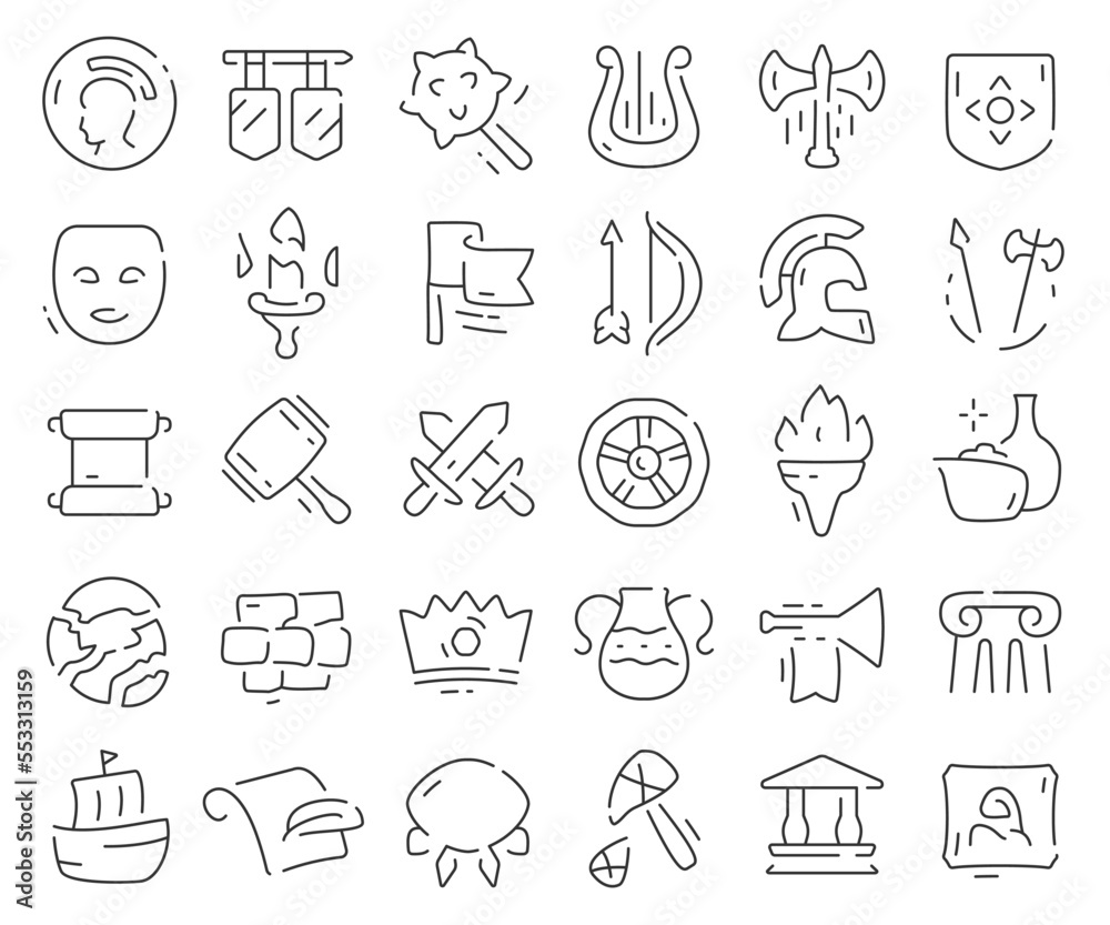 Ancient line icons collection. Thin outline icons pack. Vector illustration eps10 Ancient line icons collection. Thin outline icons pack. Vector illustration eps10
