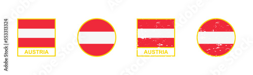 Set of flag of Austria in square and round shape isolated on white background. vector illustration