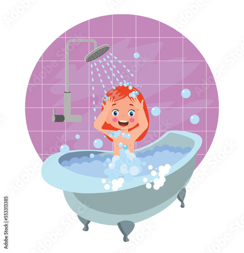 little kid take a shower and wash body