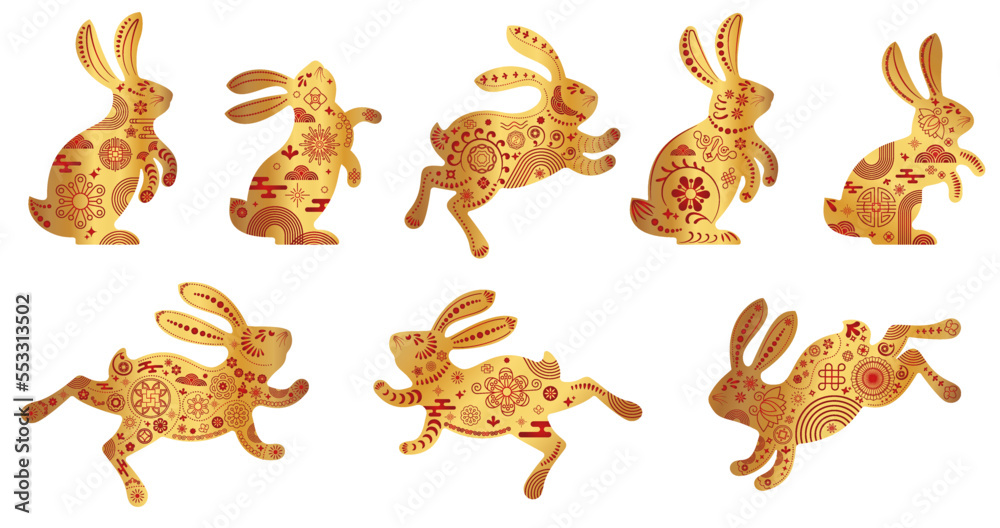 Obraz premium Cute bunny silhouettes set. Rabbit icon. Zodiac animals