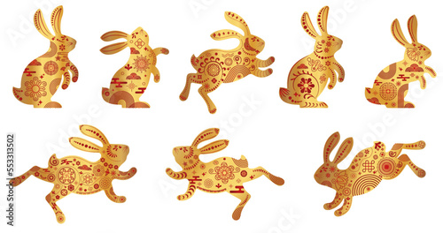 Cute bunny silhouettes set. Rabbit icon. Zodiac animals © Quarta