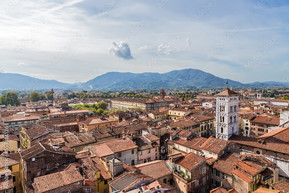 Lucca, Italy. Aerial view of the city