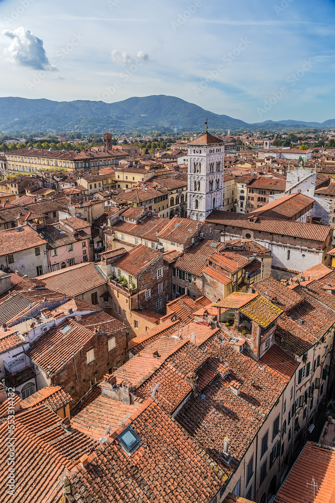 Lucca, Italy. Scenic aerial view of the city