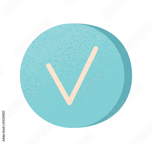 Blue tick icon. Graphic element for website, approval and passing surveys. Modern methods of marketing and collecting user and customer opinions on Internet. Cartoon flat vector illustration