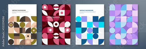 Modern abstract covers set with mosaic minimal covers design. Colorful geometric background, vector illustration.