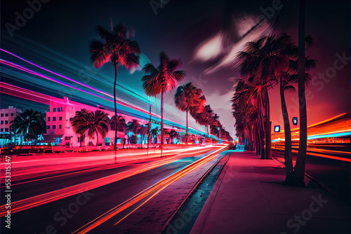 city street at night with colorful long exposure lights © Gbor