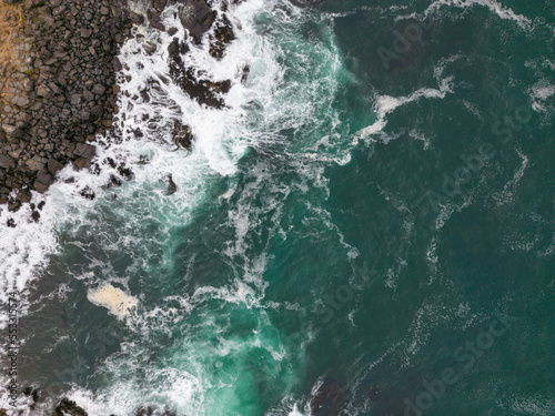Aerial shot of the pacific ocean at Pichilemu, Chile