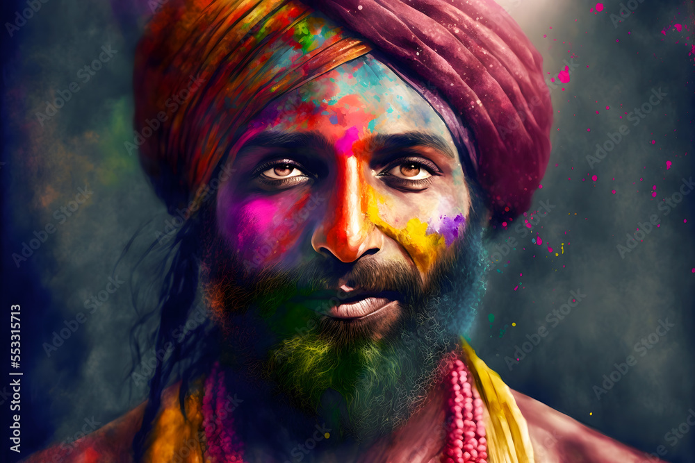 Holi festival, India, Artistic Portait, No real person. Generative AI