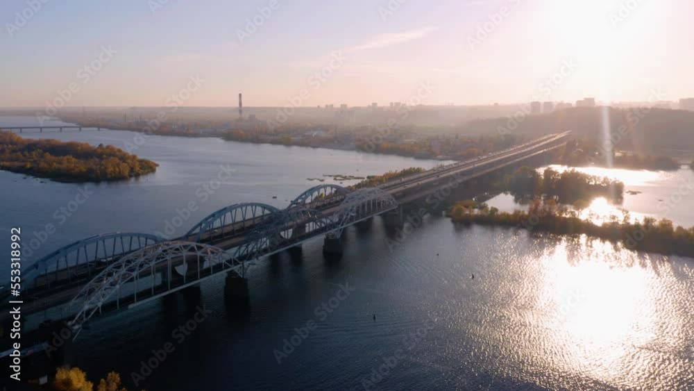 custom made wallpaper toronto digitalAerial view of long bridge over the river. Bright sunlight with reflection on the road.