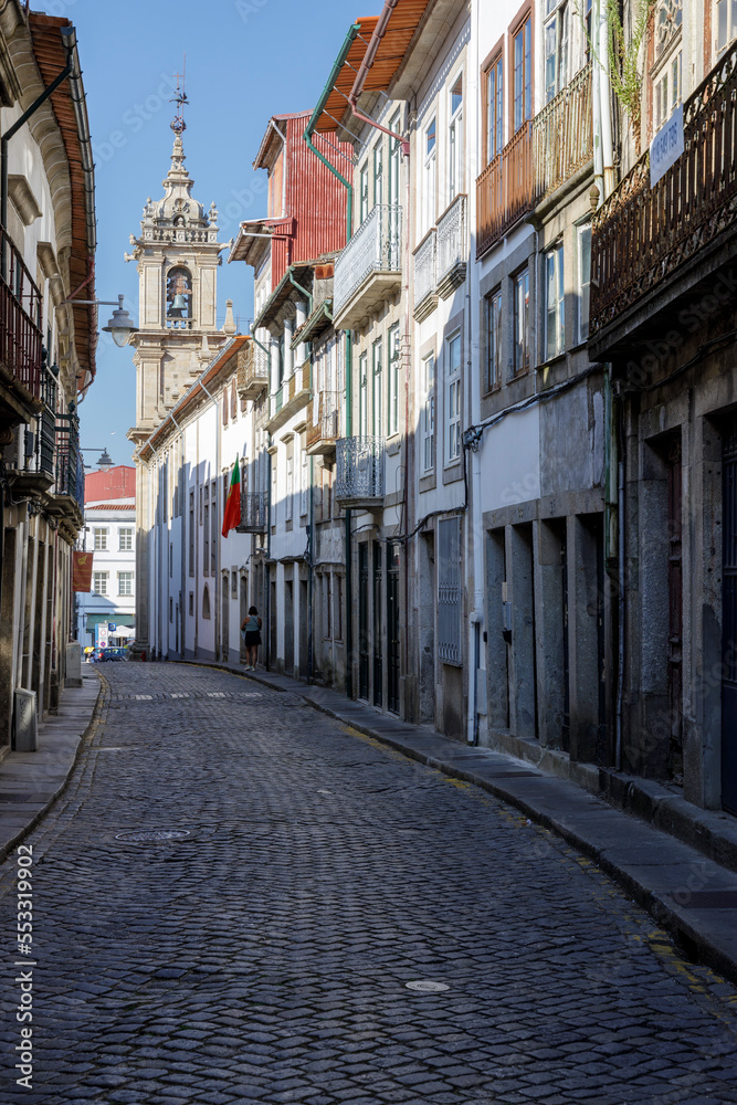 One street in Braga in a sunny day