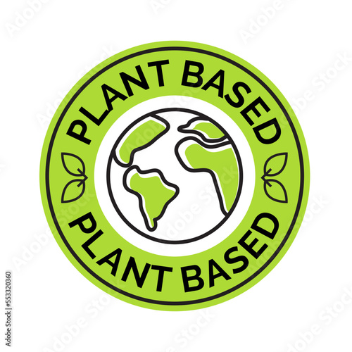 Plant based vegan badge eco icon. Suitable vegetarian symbol logo leaf plant sign.