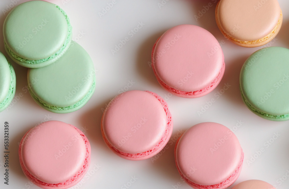 a lot of macaron with pastel color on white background a lot of macaron with pastel color on white background